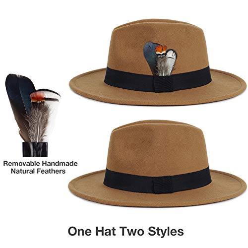 Classic Fedora Hats for Men & Women Wide Brim Felt Hat Panama Dress Fedora Hat - color: A-khaki, size: Large-X-Large