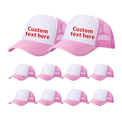 10 Pack of Blank Trucker Hat Bulk Men and Women Hats Bulk DIY Graffiti Mesh Hat Hot Stamping Hats - color: Pink White