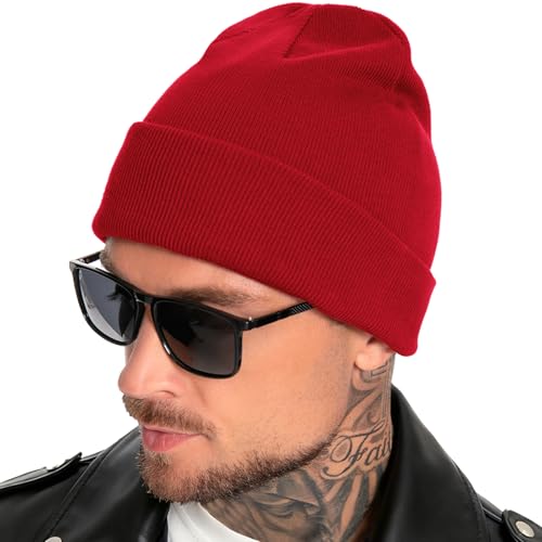 100% Cotton Beanie for Women Men Soft Knit Beanies Warm Winter Hat - color: Red