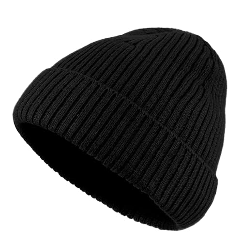 Croogo Knit Beanie Hat Fisherman Ski Caps Fall Winter Warm Knitted Ribbed Cuffed Skull Cap Slouchy Toboggan Cap for Men Women - color: Kh43-black