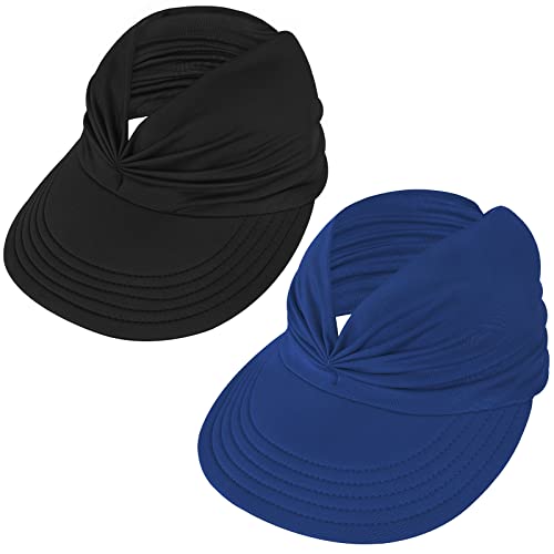American Trends Wide Brim Visor for Women Lightweight Packable Ponytail Hat - color: Black&navy