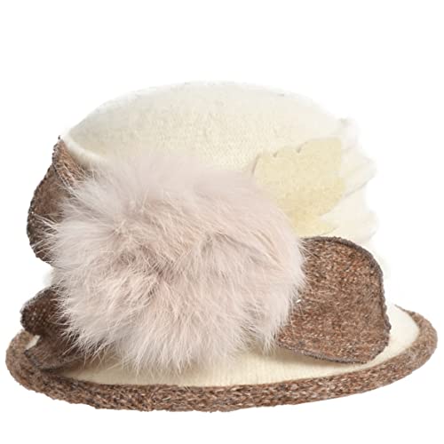 Women's Wool Dress Church Cloche Hat Bucket Winter Floral Hat - color: Cream