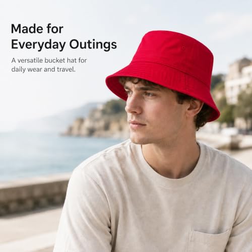 Cotton Bucket Hat Packable Beach Sun Hat for Women Men - color: Red
