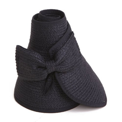 HDE Sun Visor for Women Roll Up Packable Ponytail Beach Sun Hat with Bow - color: Black