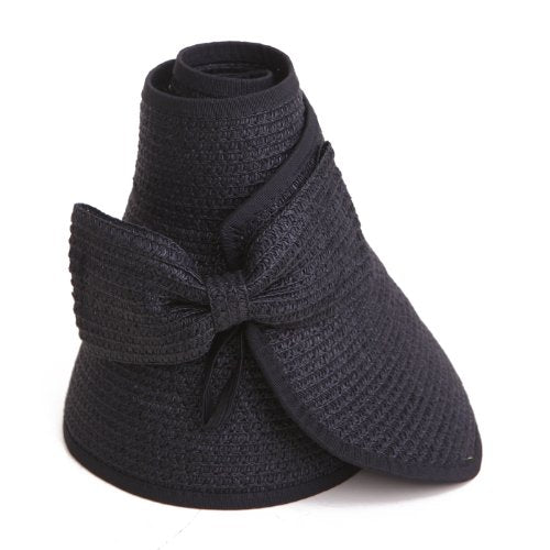 HDE Sun Visor for Women Roll Up Packable Ponytail Beach Sun Hat with Bow - color: Black