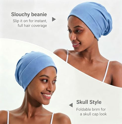 JarseHera 100% Cotton Slouchy Beanie for Women Men Soft Chemo Headwear Set - color: 2 Pcs,denim Blue+navy