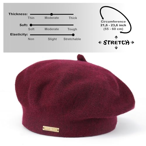 Beret - Warm Lined Wool Angora Knit Berets - French Paris Hat for Women - color: Burgundy