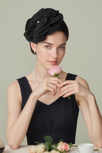 BABEYOND Fascinators Hats for Women Layered Flower Tea Party Derby Hats - color: Black