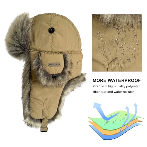 Ushanka Winter Trapper Hat with Ear Flaps for Men Women Warm Hunting Aviator Hats for Outdoor Cold Weather Faux Fur Hat - color: Greenkhaki, size: Small-Medium