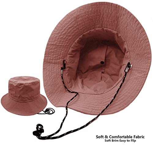 woogwin Waterproof Bucket Rain Hat with Chin Strap Quick Dry Packable Boonie Sun Hat Safari Hat UV Protection - color: Red