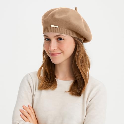 Yanmucy Beret Hat Women Girl, Fluffy Knitted French Beret Warm Classic Beanie Hats Cap for Ladies Men Winter Autumn - color: Khaki
