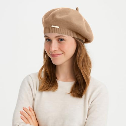 Yanmucy Beret Hat Women Girl, Fluffy Knitted French Beret Warm Classic Beanie Hats Cap for Ladies Men Winter Autumn - color: Khaki