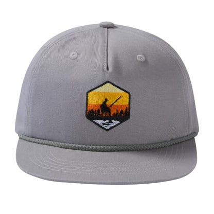 BASSDASH Embroidered Soft Top Flat Brim Duck Hat Snapback Cap for Hunting, Fishing, and Outdoor Activities - color: Grey/Sunset Fishing