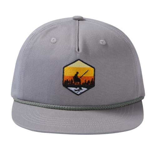 BASSDASH Embroidered Soft Top Flat Brim Duck Hat Snapback Cap for Hunting, Fishing, and Outdoor Activities - color: Grey/Sunset Fishing