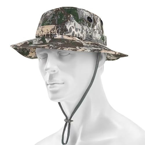 Mil-Tec Unisex Cotton Ripstop Boonie Hat - Durable Lightweight Tactical Outdoor Vented Wide Brim Hat w/Adjustable Chin Strap - color: Phantomleaf Wasp I Z1b, size: Medium