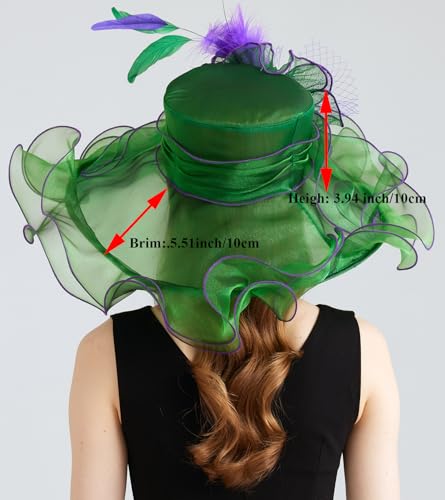 Women Organza Derby Hat Fascinator Tea Party Wedding Church Derby Hat Fascinator Hats Dual-use - color: 02c Grass Green