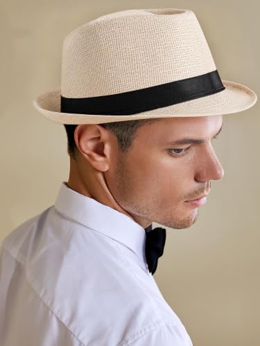 BABEYOND Men's 1920s Short Brim Trilby Fedora Hat - color: U-beige
