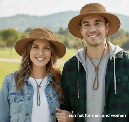 Sun Hats for Men Women Bucket Hat UPF 50+ Boonie Hat Foldable UV Protection Hiking Beach Fishing Summer Safari - color: 2pack-brown+khaki