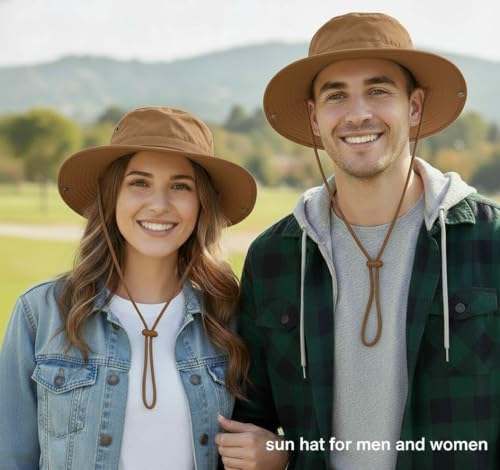 Sun Hats for Men Women Bucket Hat UPF 50+ Boonie Hat Foldable UV Protection Hiking Beach Fishing Summer Safari - color: 2pack-brown+khaki