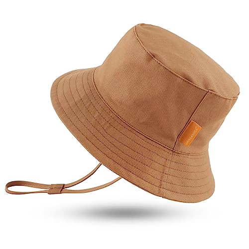 JANGANNSA Cotton Baby Sun Hat Infant Toddler Boys Girls Bucket Hats Summer Sun Protection Kids Beach Caps - color: Caramel, size: 0-3 Months