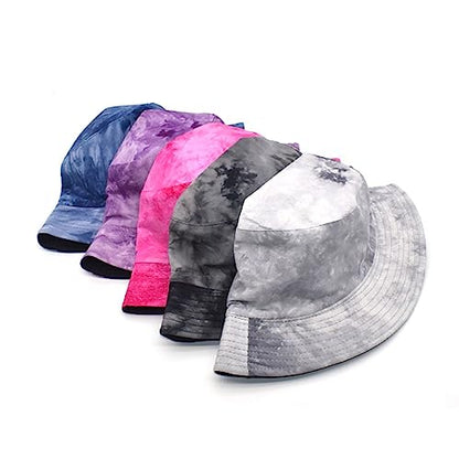 Tie Dye Bucket Hat Reversible Cotton Multicolored Fisherman Cap Packable Sun Hat - color: Hot Pink