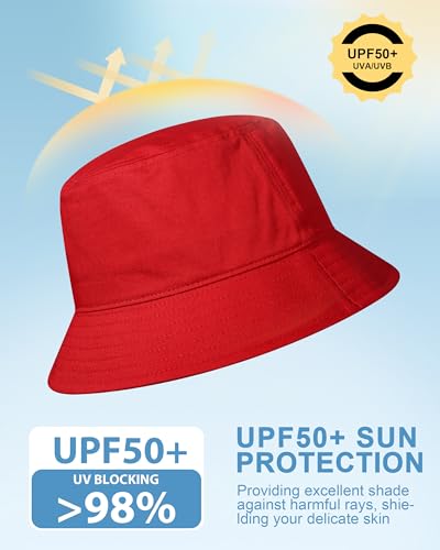 GADIEMKENSD 100% Cotton Bucket Hat - Unisex, UPF 50 Sun Protection, Lightweight, Packable - color: Red