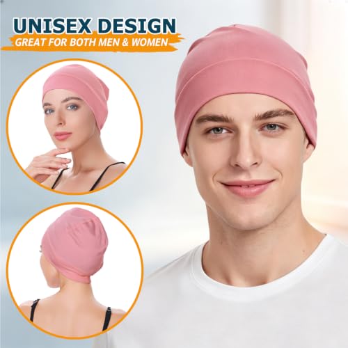 Headshion 100% Cotton Skull Caps Beanie Sleeping Hats for Men Women - color: Pink & Light Pink