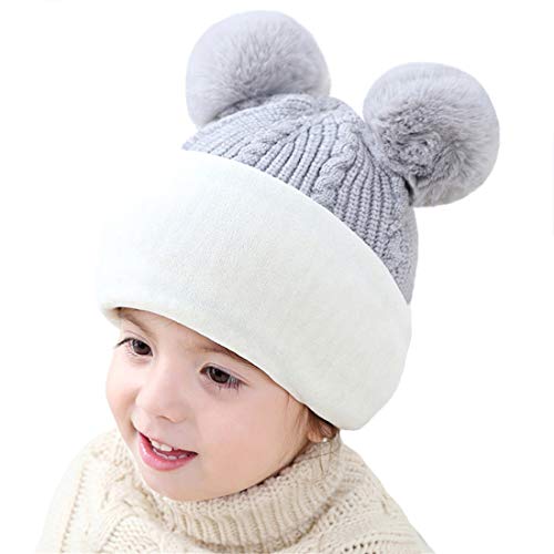 Toddler Winter Hat Baby Balaclava 2 in 1,Fleece Lined Knitted Beanie with Face Mask, Ear Flaps & Pom Pom for Boys Girls - color: Bear-grey