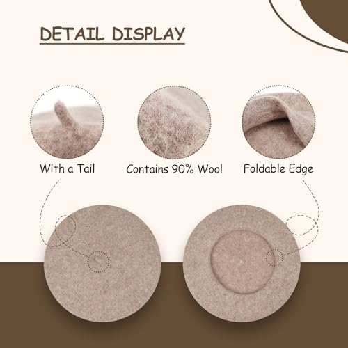 Gllutt Women Wool Beret Hat French Style Solid Color - color: Light Coffee