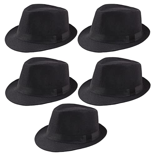 Ultrafun 5 Pack Short Brim Fedora Classic Summer Beach Sun Hat Panama Cap for Men Women - color: 5pack-black, size: One Size
