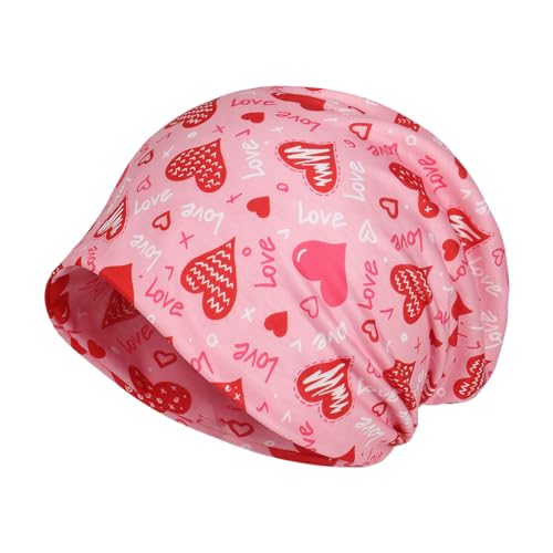 Jemis Sweet Heartwarming Breast Cancer Beanie Hat, Romantic Knitted Hat, Cancer Headwear Caps Baggy Skull Sleep Scarf - color: 2 Pack White & Pink