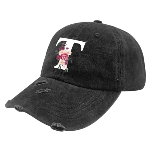 Custom Initial Letter Baseball Cap for Women, Personalized A-Z Monogram Washed Distressed Hat for Mom Gift - color: Classic Alphabetes A-z Cute Letter Caps Cute Baseball Hat 20