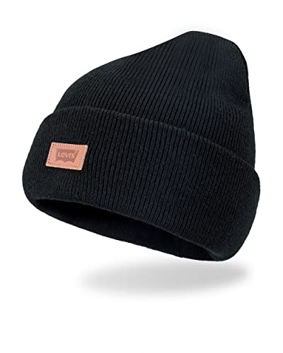 Levi's Mens All-Season Hero Beanie Soft Knit Cuffed Winter Hat, Warm & Comfortable Everyday Style - color: Black/Tan