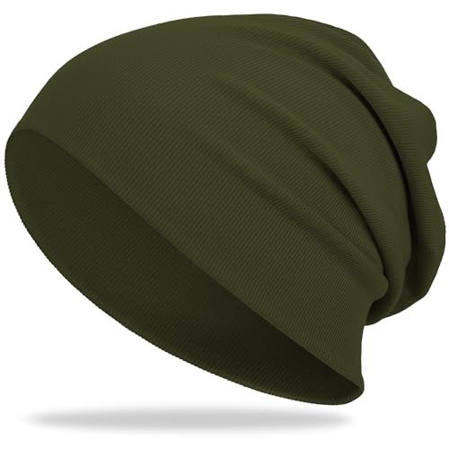 vidsel Slouchy Beanie Hats for Women & Men Cotton Knit Cuffed Skull Cap - color: 1-army Green