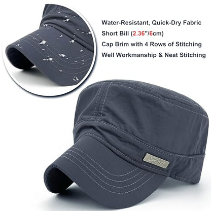 Loneshark Water Resistant Military Hat Quick Dry Cadet Cap Army Flat Top - color: Rectangle-logo-grey