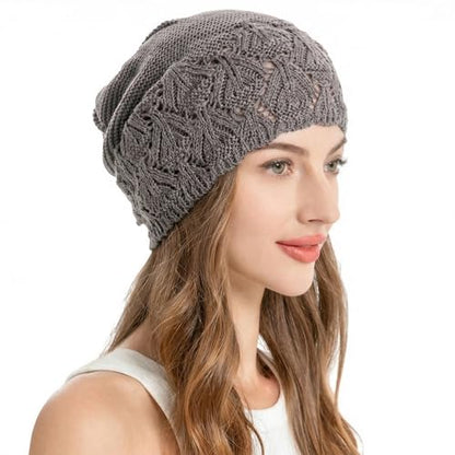 ZLYC Crochet Slouchy Beanie for Women Soft Lightweight Skull Cap - color: Solid Gray