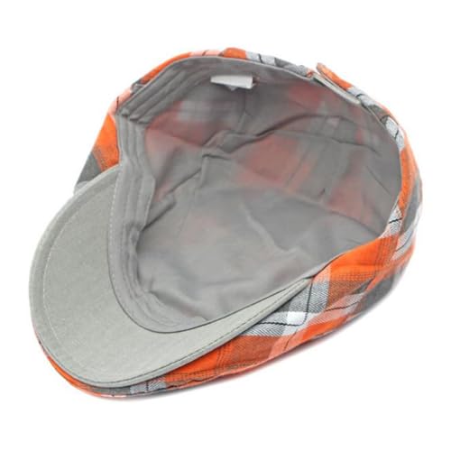 Mens Plaid Newsboy Flat Cap Ivy Gatsby Driving Hunting Cabbie Hat - color: Orange-plaid a
