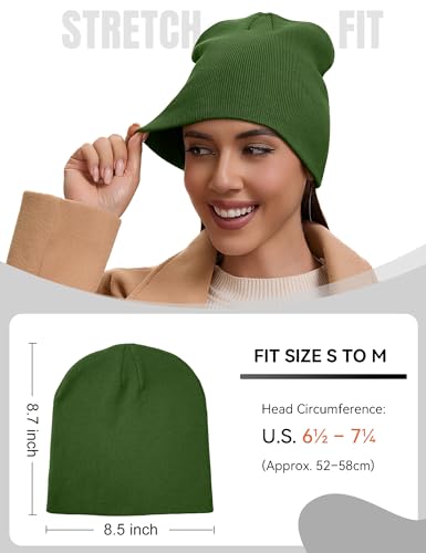 vidsel 100% Cotton Beanie Hat for Men Women, Soft Cuffless Knit Skull Cap - color: 1pc-green
