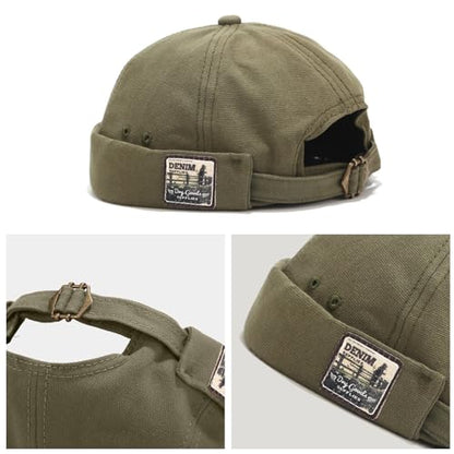 Mens Docker Cap Brimless Skullcap Sailor Cap Rolled Cuff Retro Beanie Hat - color: Retro Green