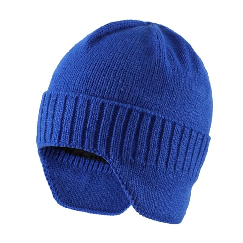 Home Prefer Mens Winter Hat Knit Earflap Hat Stocking Caps with Ears Beanie Hat - color: Royal Blue