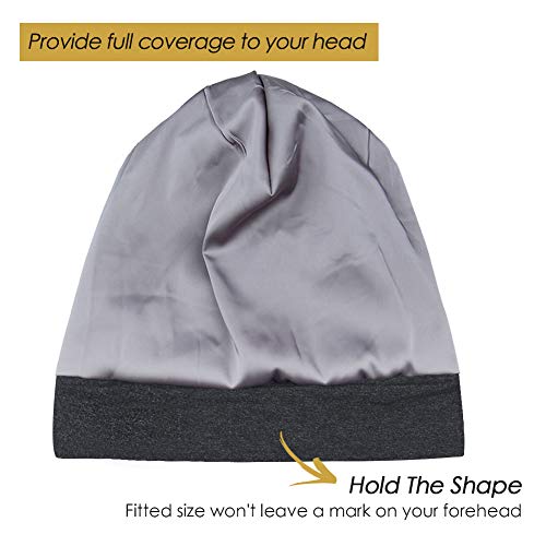FocusCare Satin Lined Sleep Slouchy Cap Curly Girl Slap Headwear Gifts for Frizzy Hair Women - color: Dark Heather Grey