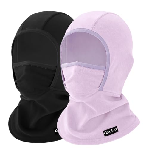GoxRunx Kids Balaclava Ski Mask,Fleece Face Mask Neck Warmer for Boys Girls,Windproof Face Cover for Cold Weather - color: Black/Light Purple