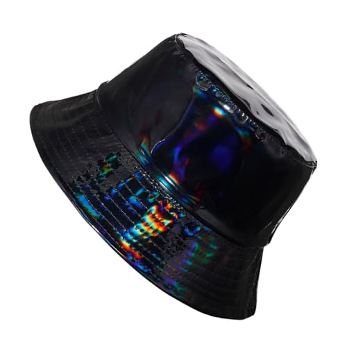 Unisex Black Bucket Hat Waterproof Rain Hat Reversible Shiny Rave Bucket Hat for Concert Festival - color: B1:black