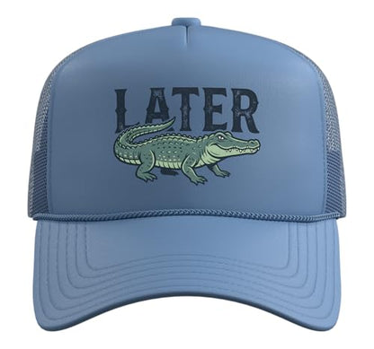 Later Alligator Trucker Hat with Adjustable Mesh Back - color: Light Blue
