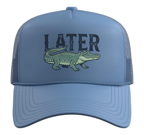 Later Alligator Trucker Hat with Adjustable Mesh Back - color: Light Blue