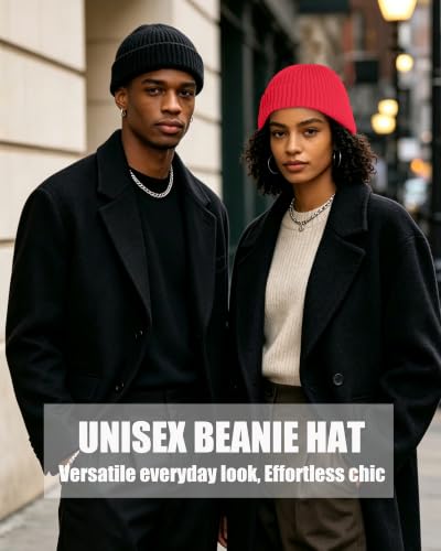 50% Wool Knit Short Fisherman Beanie for Men Women Warm Winter Hat - color: #1black