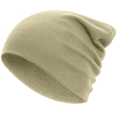 100% Cotton Thin Beanie Hat Women Men Soft Slouchy Chemo Skull Cap - color: 1pc Khaki