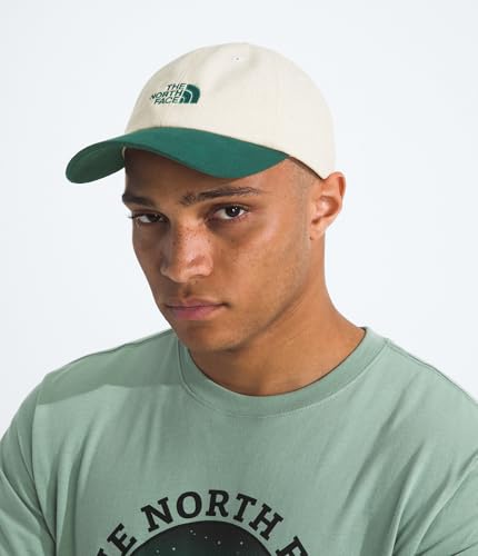 The North Face Norm Baseball Hat | Shallow Fit Ball Cap with Embroidered Logo, Adjustable Strap Closure & Silver Buckle - color: Hunter Green/White Dune
