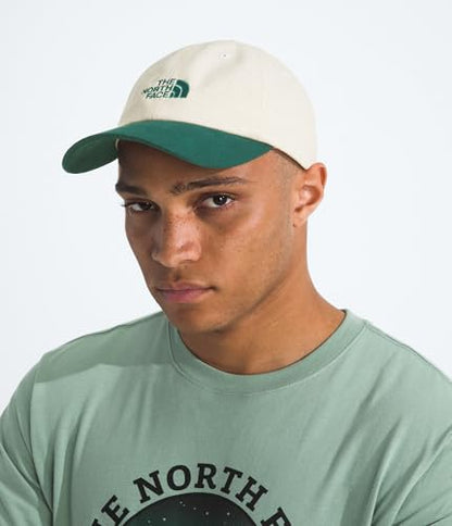 The North Face Norm Baseball Hat | Shallow Fit Ball Cap with Embroidered Logo, Adjustable Strap Closure & Silver Buckle - color: Hunter Green/White Dune