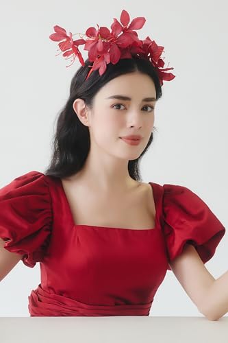 Coucoland Flower Fascinators for Women - Tea Party Floral Headband Church Kentucky Cocktail Derby Hats for Wedding Costume - color: Red